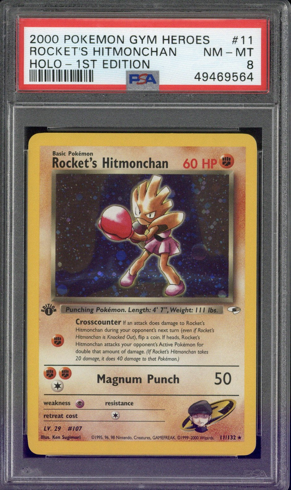 2000 Pokemon Gym Heroes Team Rocket's Hitmonchan 1st Edition Holo #8 PSA 8