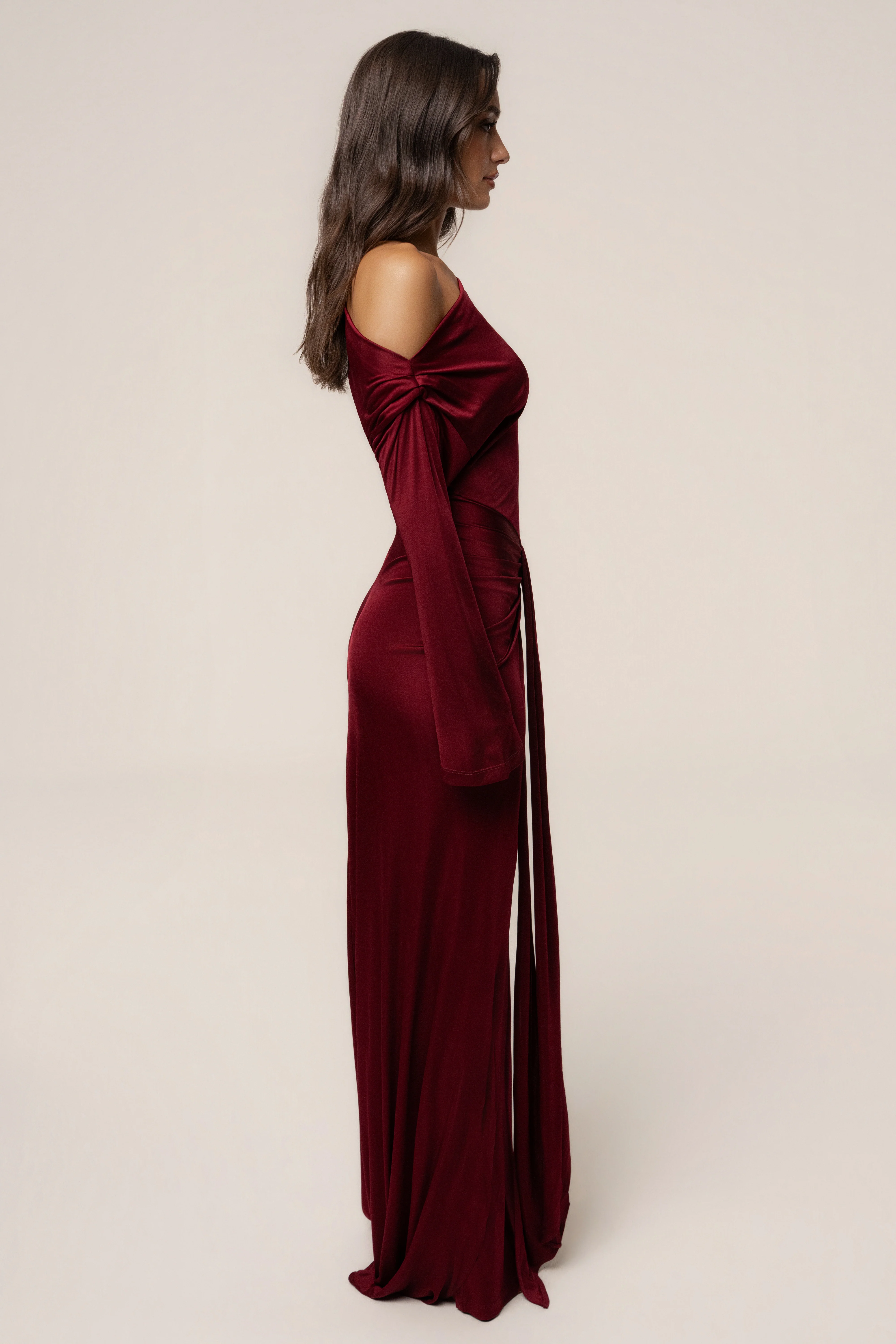 Burgundy Draped Perfection Maxi Dress