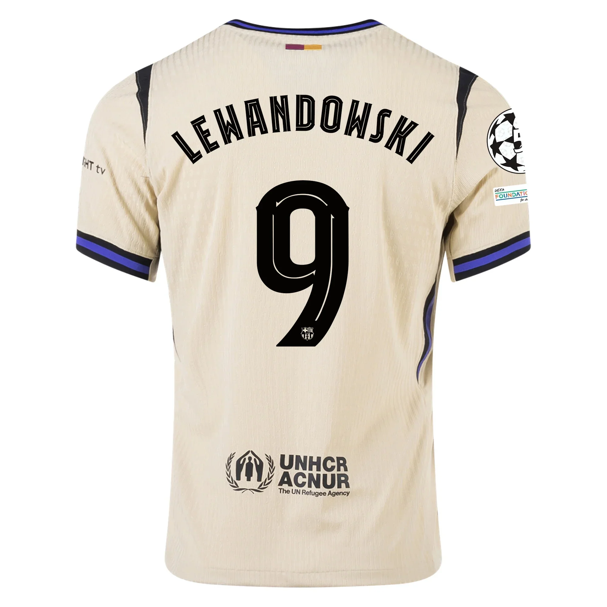 Robert Lewandowski Men's FC Barcelona Authentic Away Jersey w/ Champions League Patches (Team Gold/Persian Violet/Black)