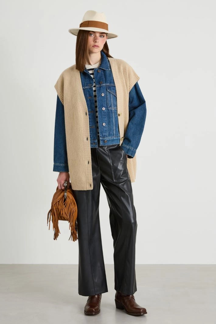 Wool knit fabric gilet - SAND