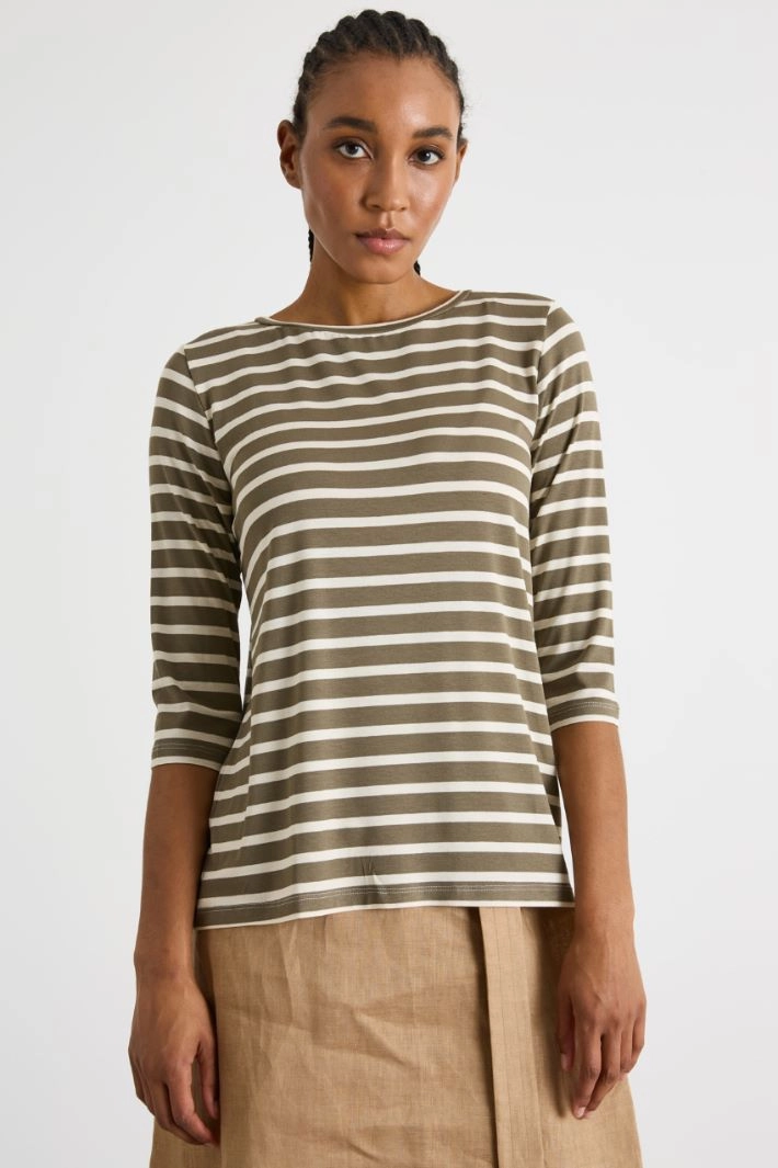 Three-quarter-sleeve T-shirt - GREEN WHITE