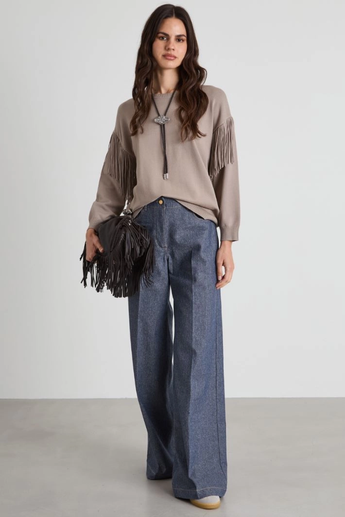 Lamé denim effect trousers - BLUE