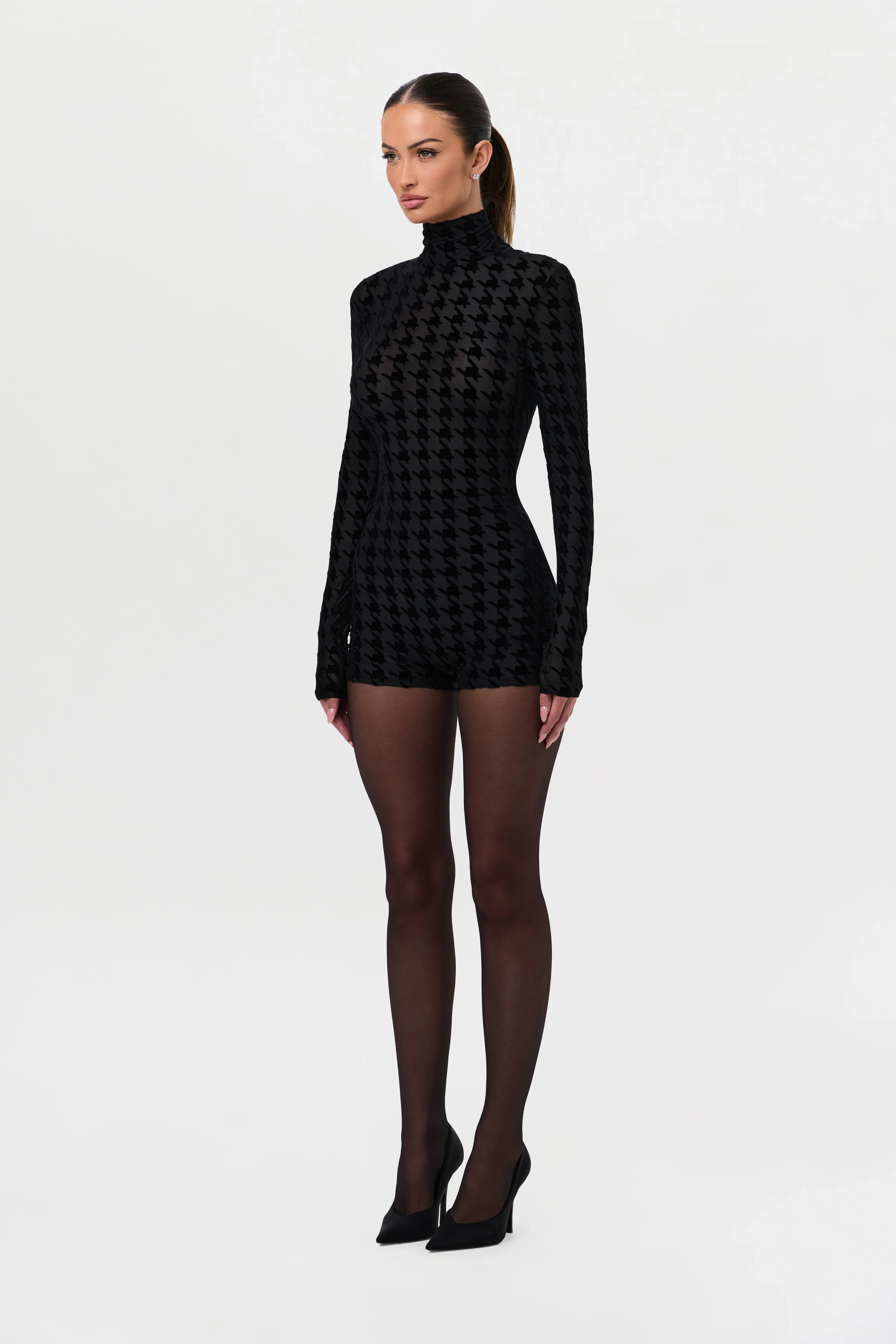 Burnout Print Turtleneck Romper