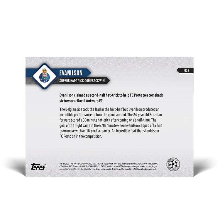 Topps UK - Evanilson - Superb hat-trick in comeback win - UCL TOPPS NOW® Card #52