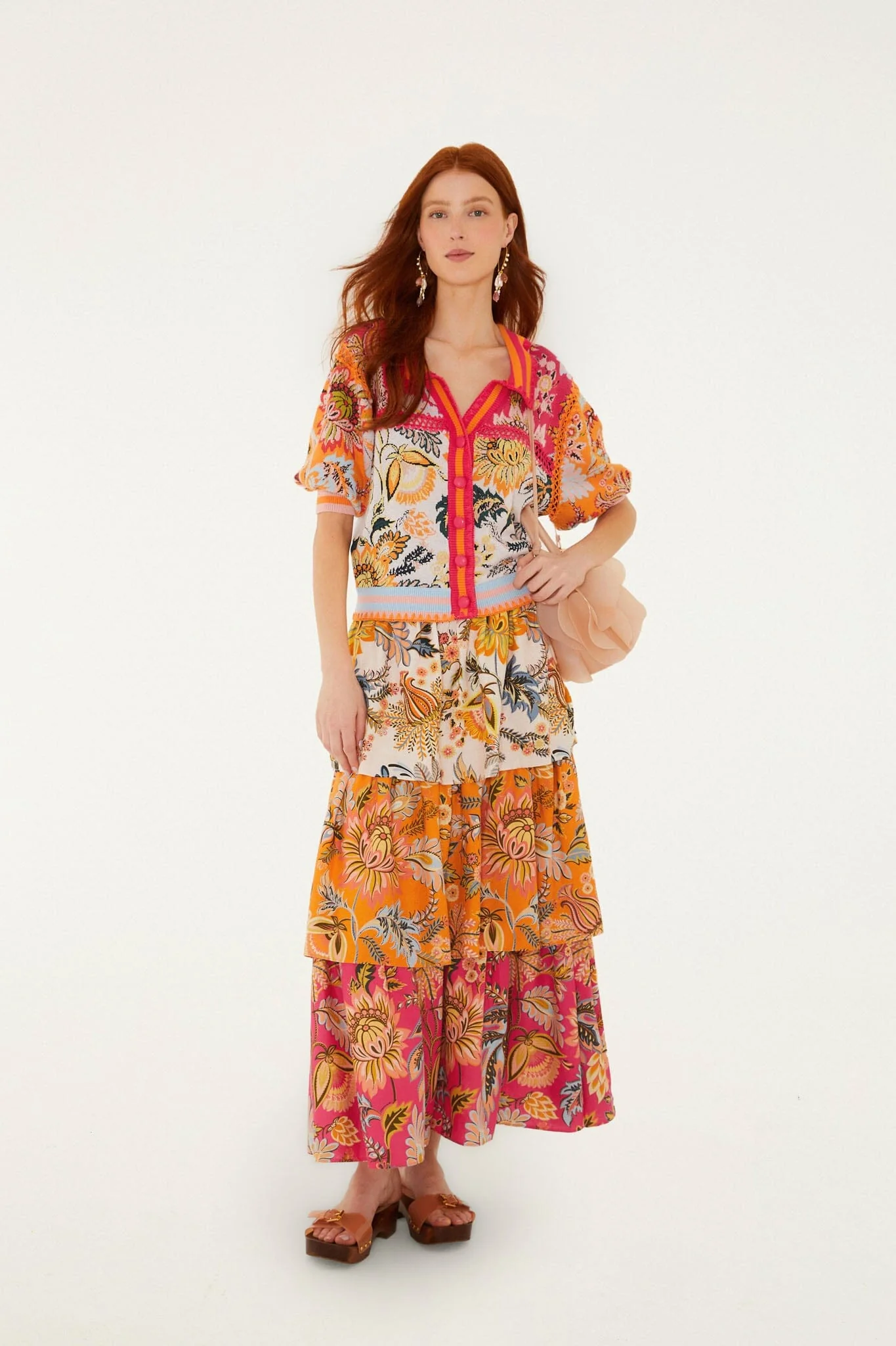 Multicolor Ligia Floral Mix Layered Midi Skirt