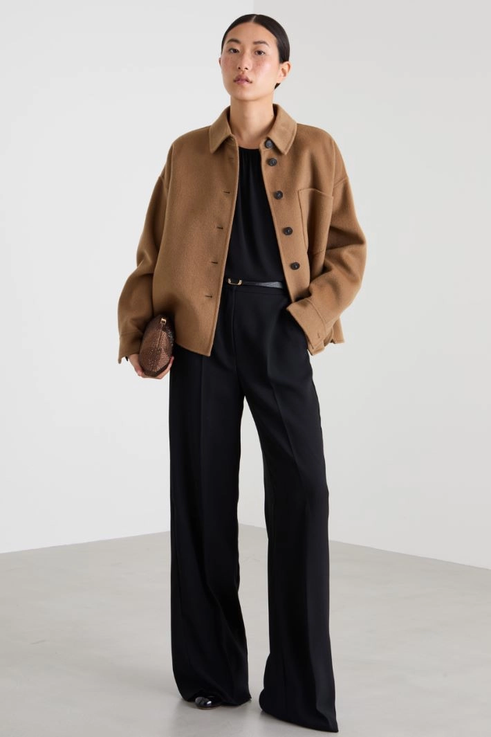 Single-breasted double wool pea coat - CAMEL