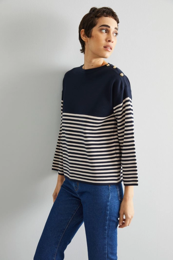 Boxy fit buttoned sweater - BLUE ECRU