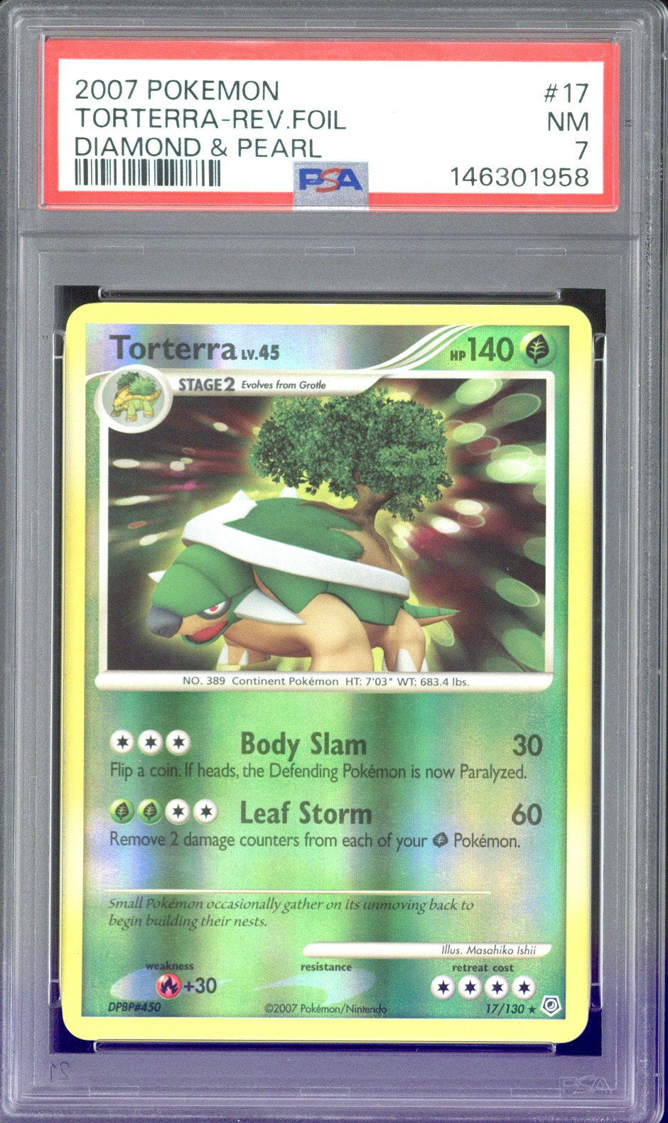 2007 Pokemon Torterra - Rev. Foil Diamond & Pearl #17 PSA 7