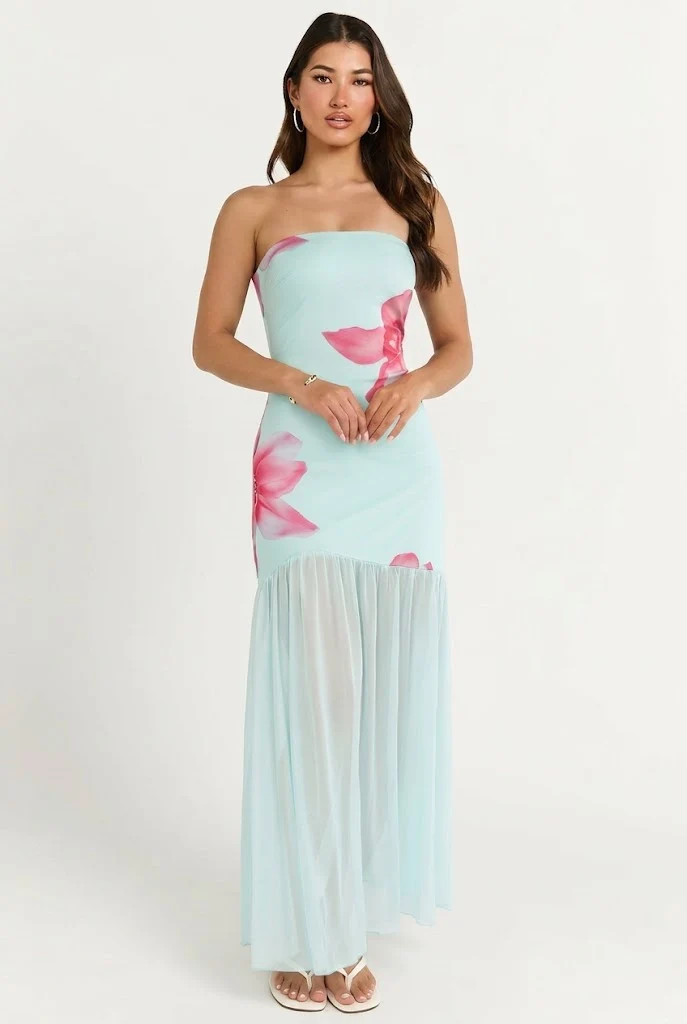 Petals in Paradise Strapless Maxi Dress