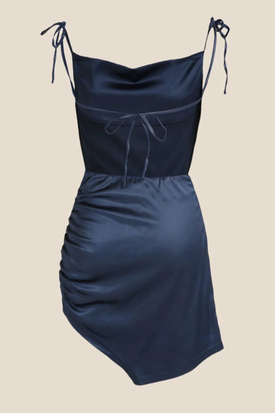 Cowl Neck Navy Blue Open Back Short Dress