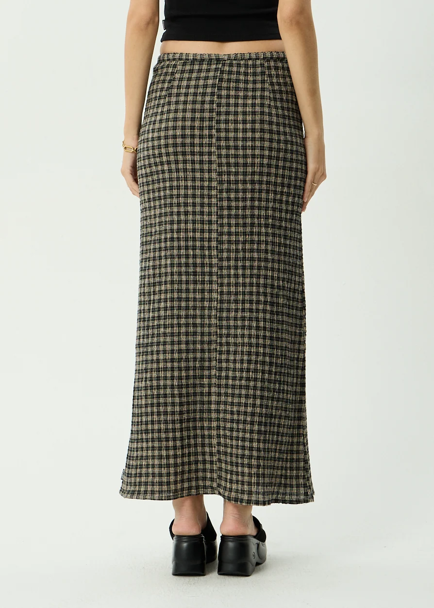 AFENDS Womens Frida -  Seersucker Maxi Skirt - Tan / Olive Check