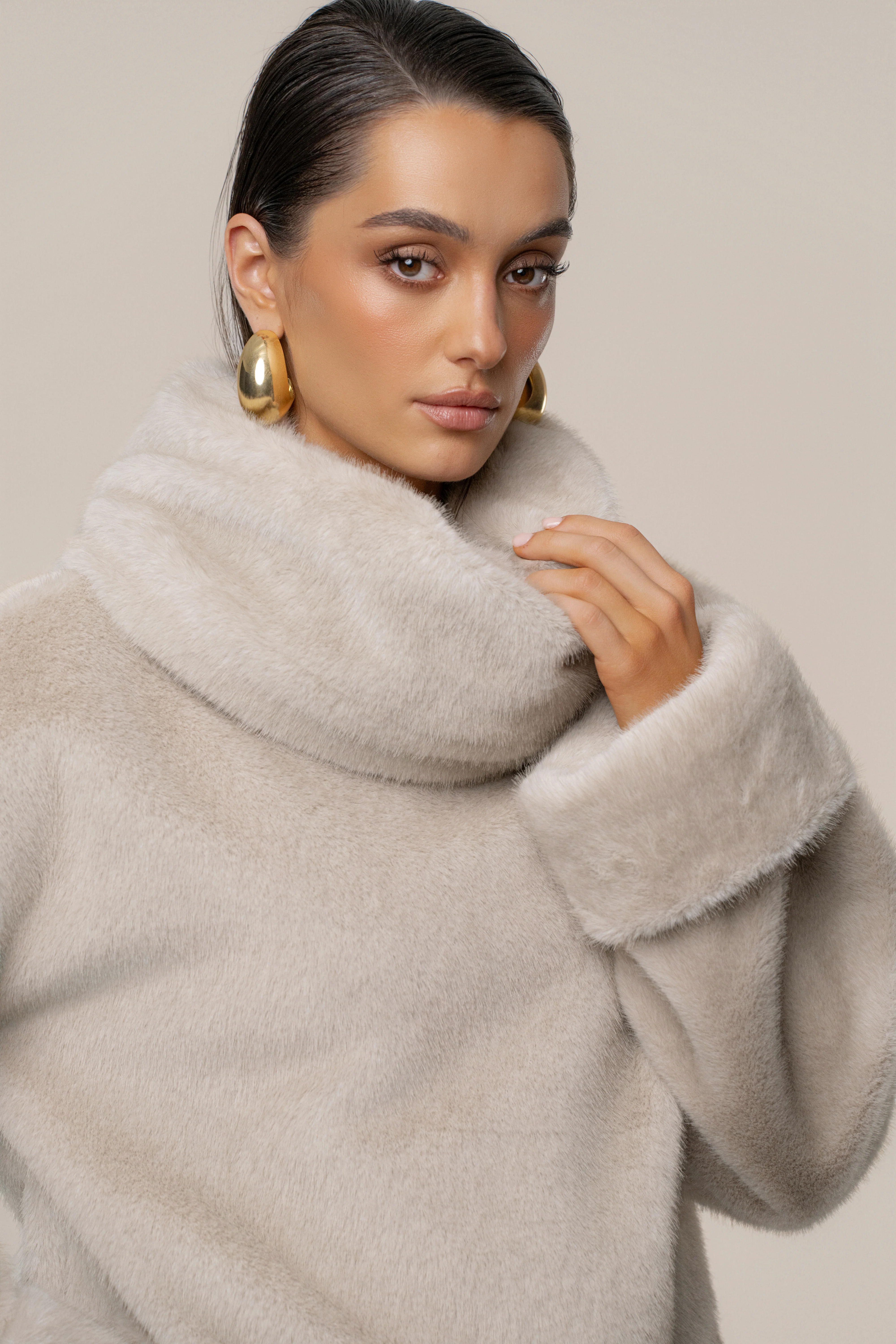 Stone Polished Faux Fur Pullover