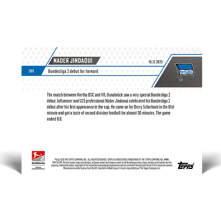 Topps UK - Nader Jindaoui - Bundesliga 2 debut for forward - Bundesliga TOPPS NOW® Card #89