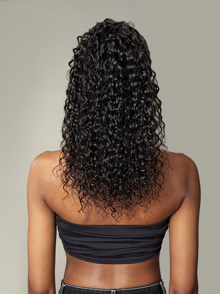 Frodio Ponypop Natural Black Full Water Wave Drawstring Ponytail Human Hair - Imani