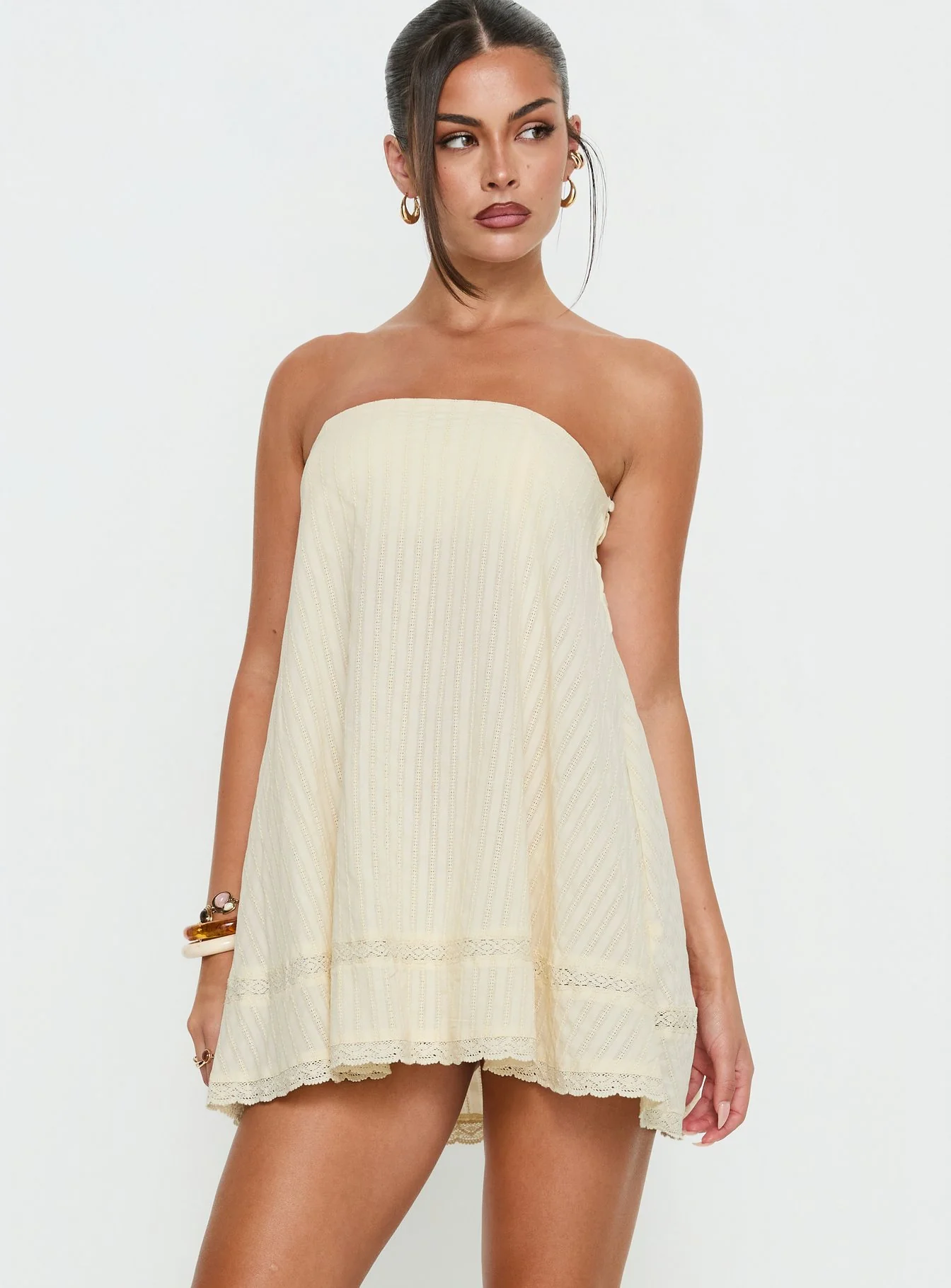 Gypsea Strapless Swing Mini Dress Butter Yellow