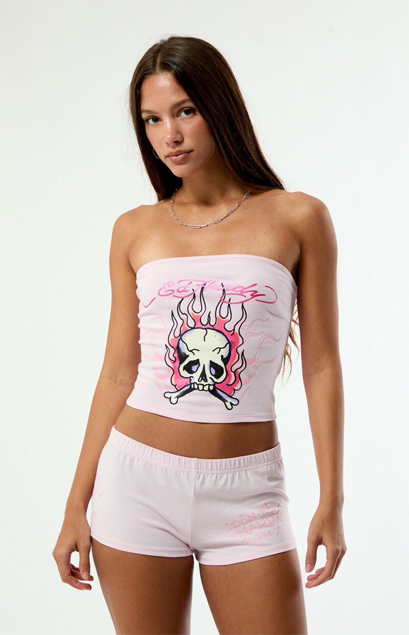 Ed Hardy Pink Flame Skull Tube Top