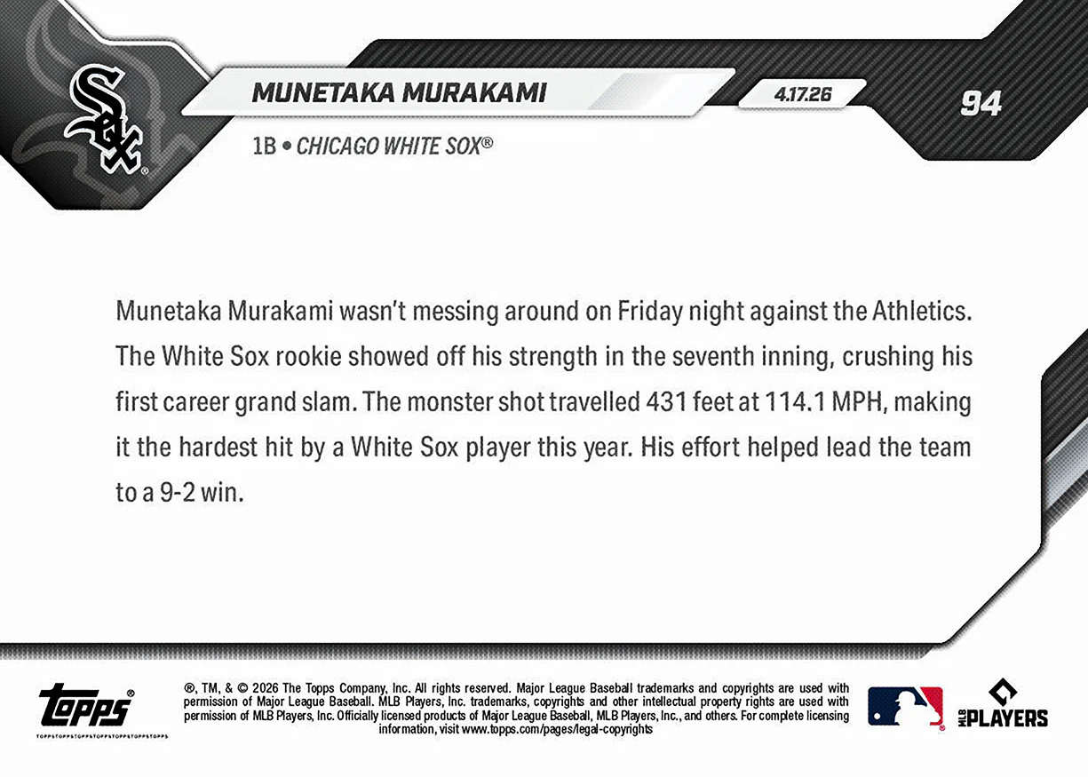 Munetaka Murakami - 2026 MLB Topps NOW® - Card 94