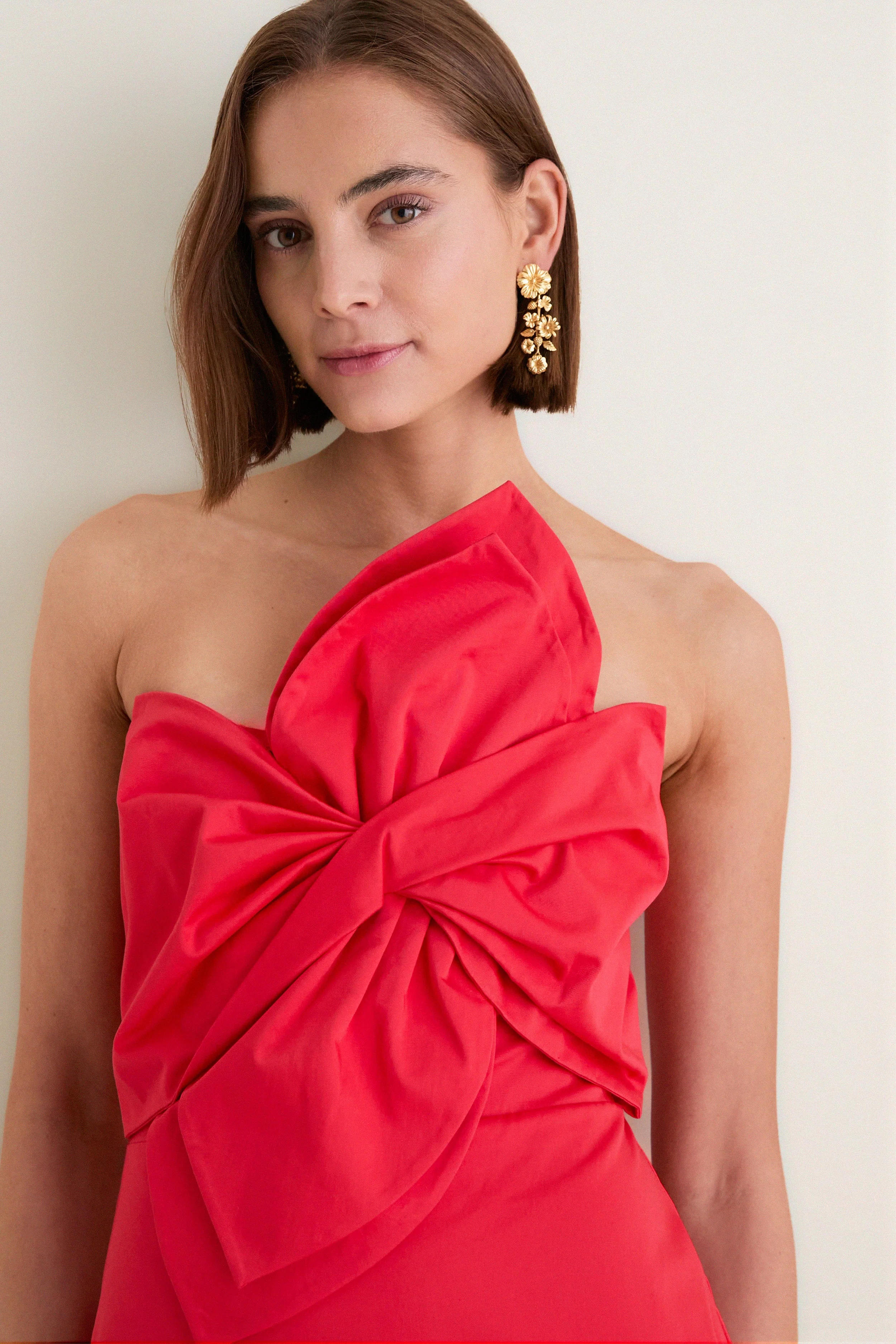 Red Asymmetric Bow Faye Maxi Dress