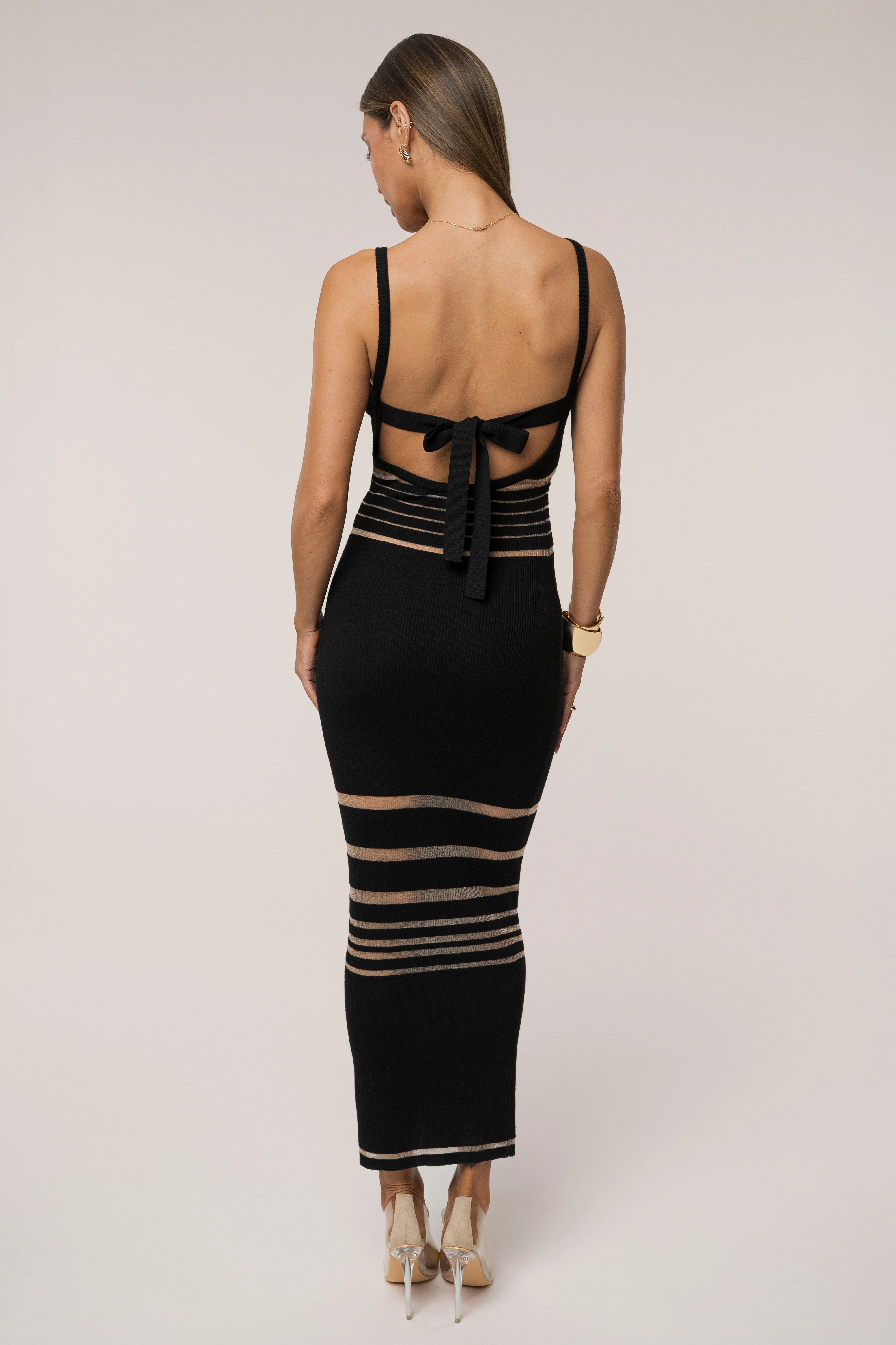 Black Striped Rib Knit Dress