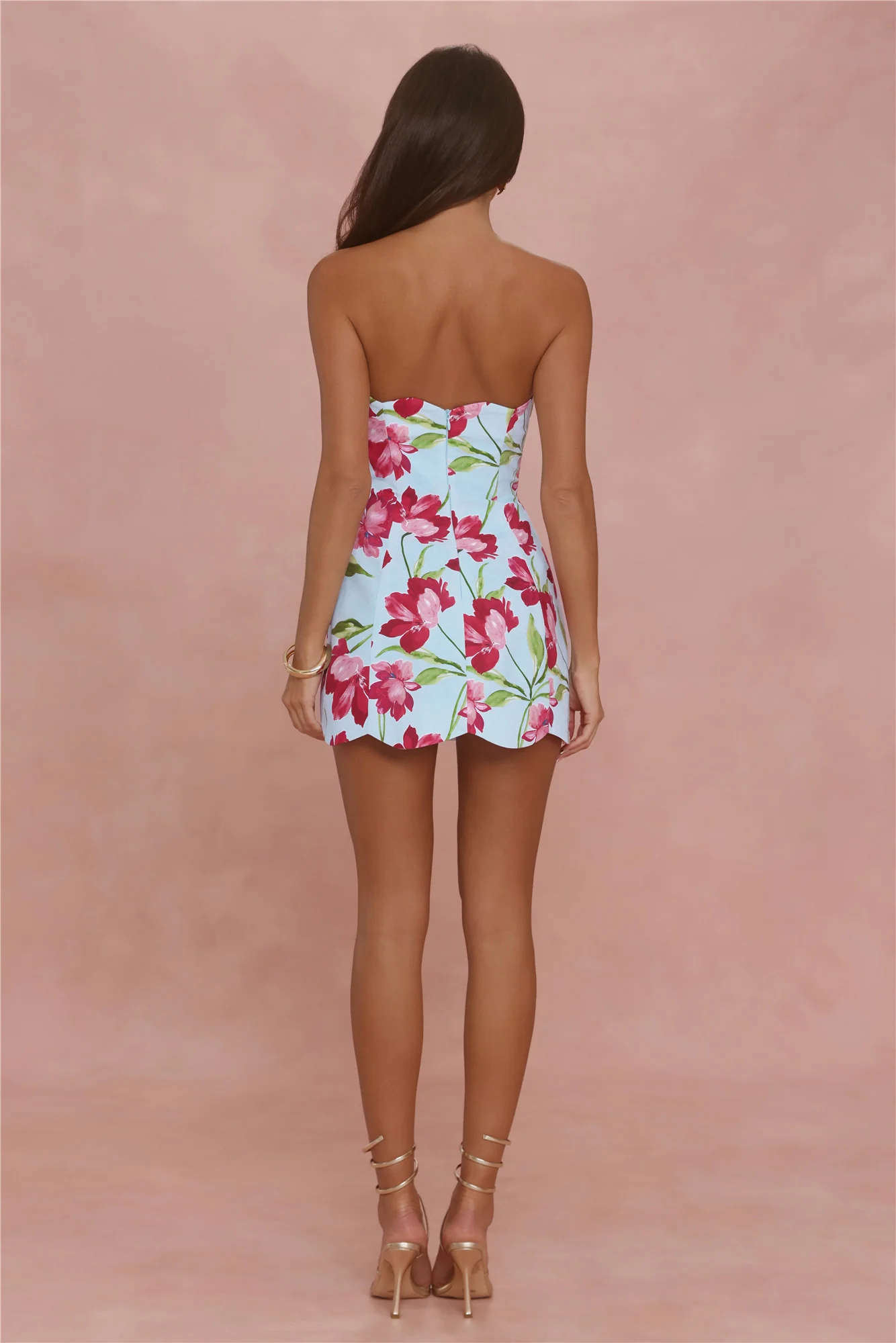 Crimson Bloom Strapless Mini Dress Blue