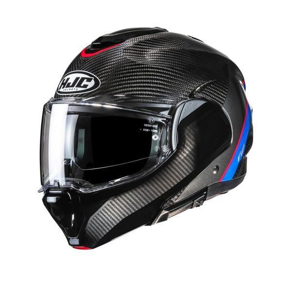 Casque modulable HJC F100 CARBON - STAN - Rouge / BleuRef : HJ1387