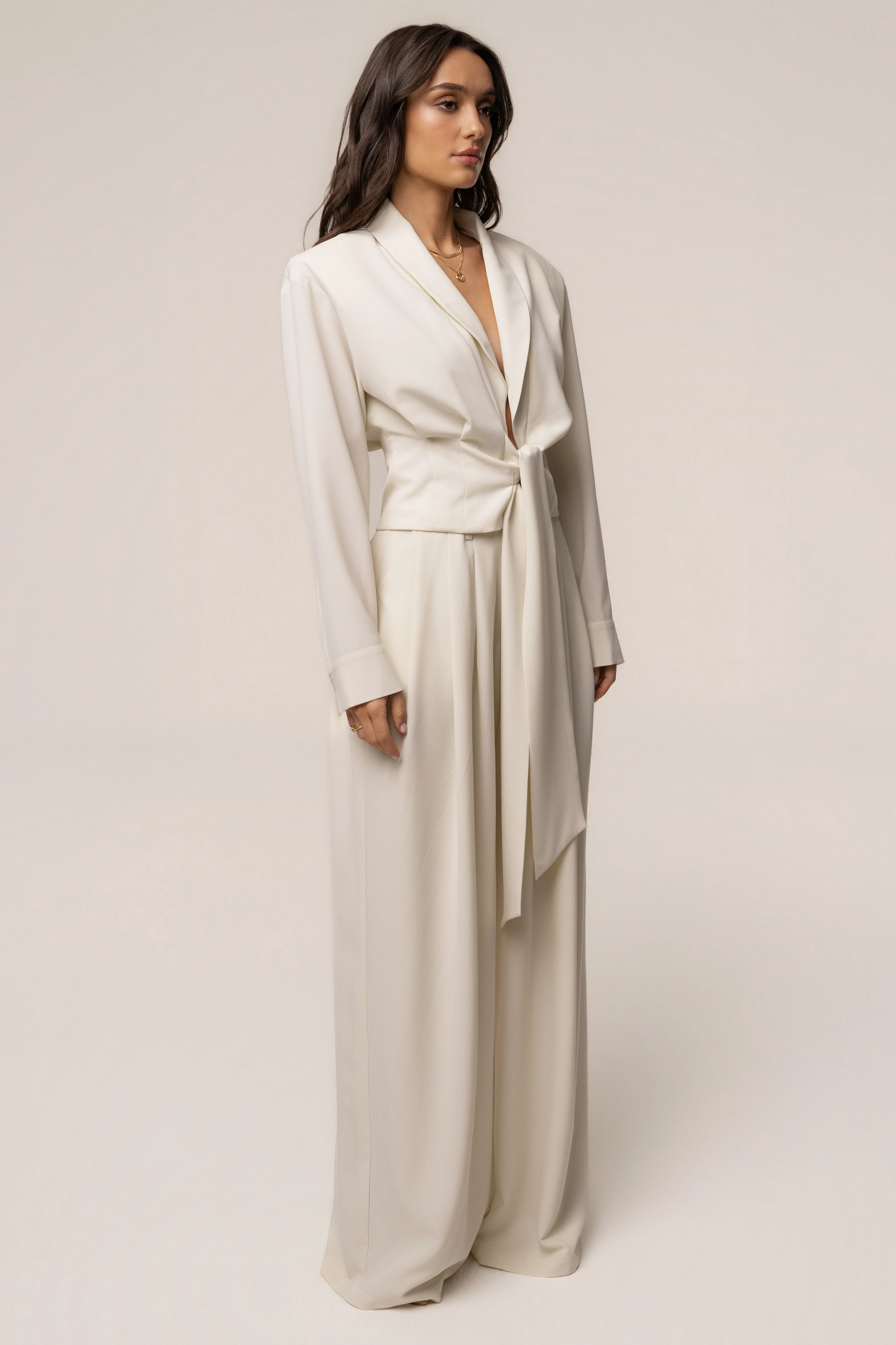 Cream Estate Pleated Trouser