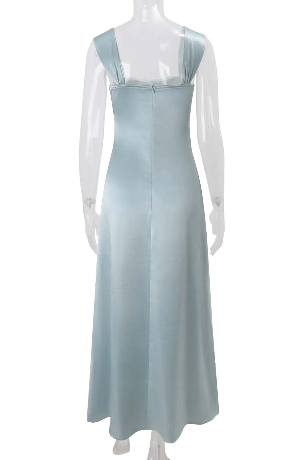 Cap Sleeves Beaded Blue Empire Satin Dress