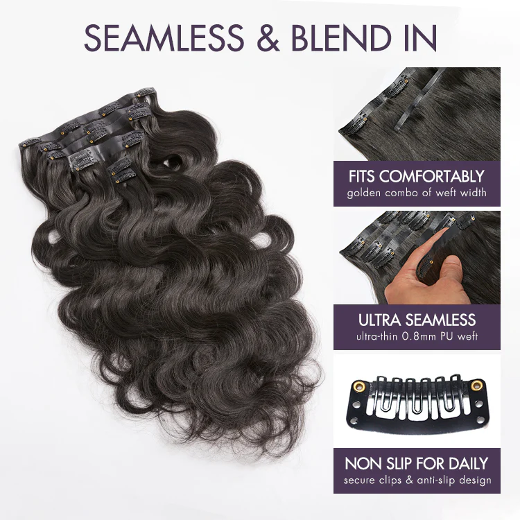 Soft Body Wave Seamless Clip in Extensions Real Human Hair Pieces 135g 9pcs / 7pcs with Free Gift