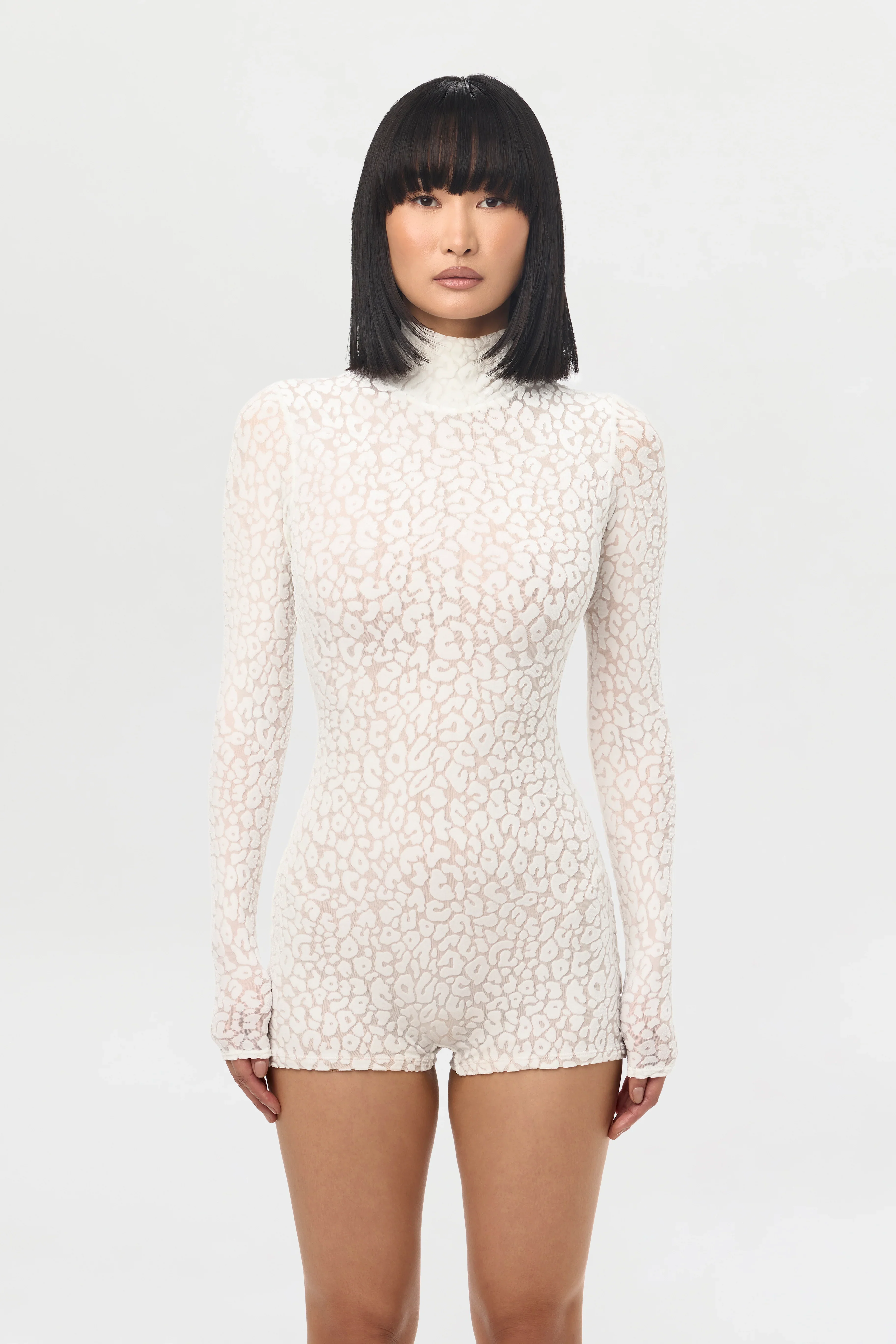 Burnout Print Turtleneck Romper