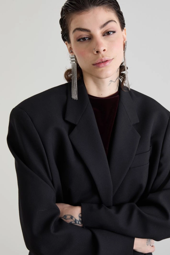 Oversized woollen cloth blazer - BLACK