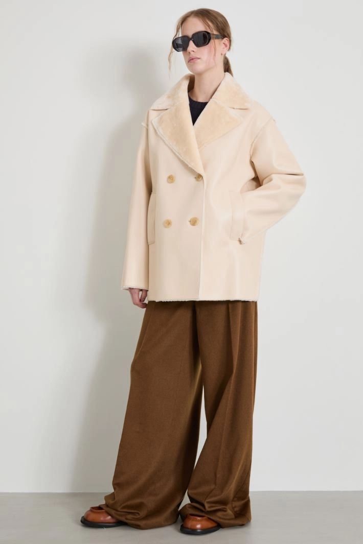 Sheepskin-like pea coat - IVORY