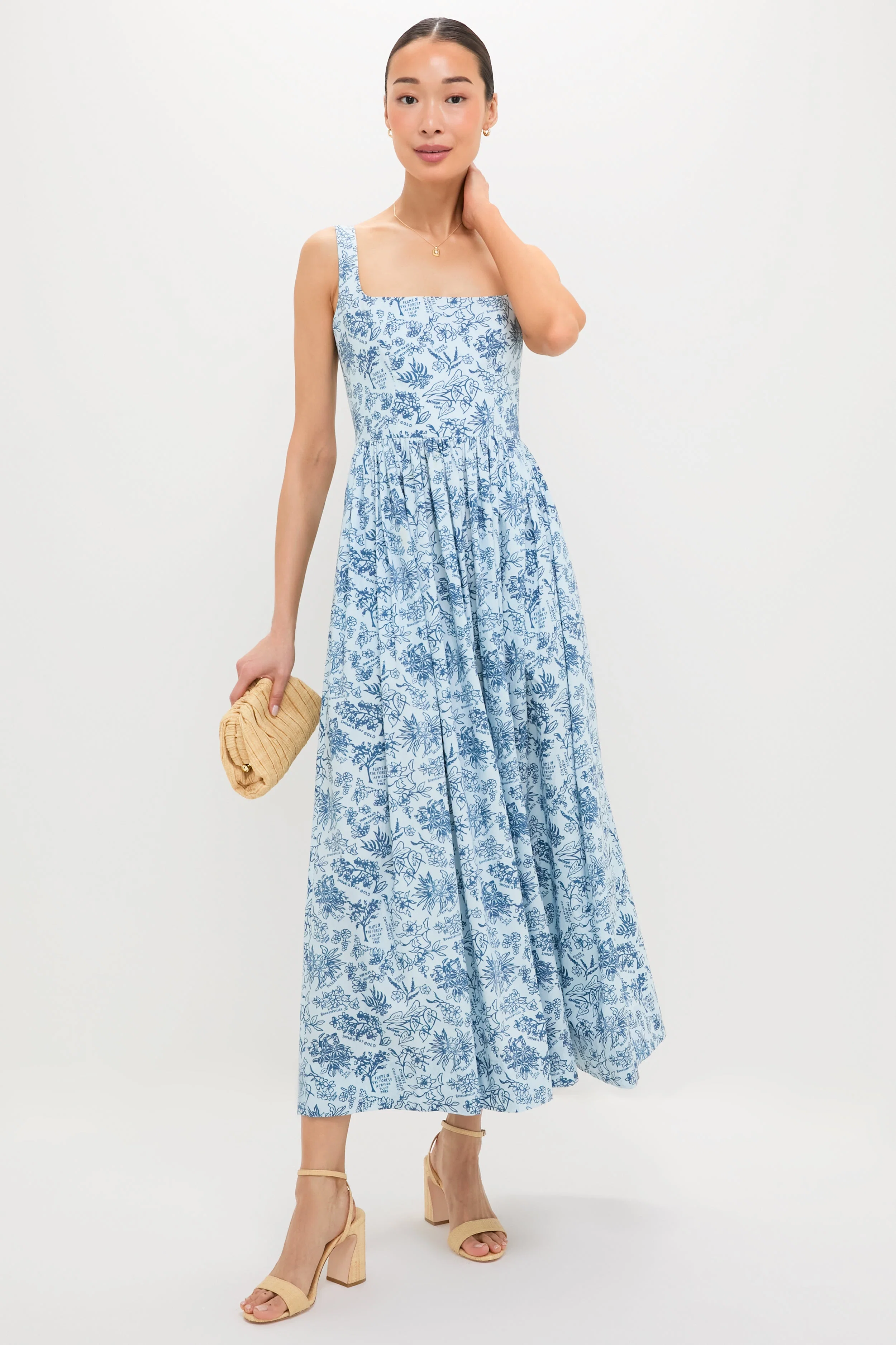 Blue Flora Scoop Neck Maxi Dress