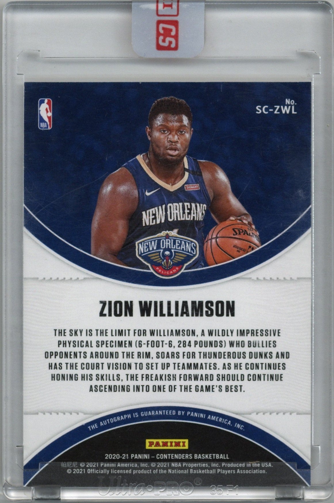 2020/21 Panini Contenders Sophomore Zion Williamson auto 08/10 #SC-ZWL