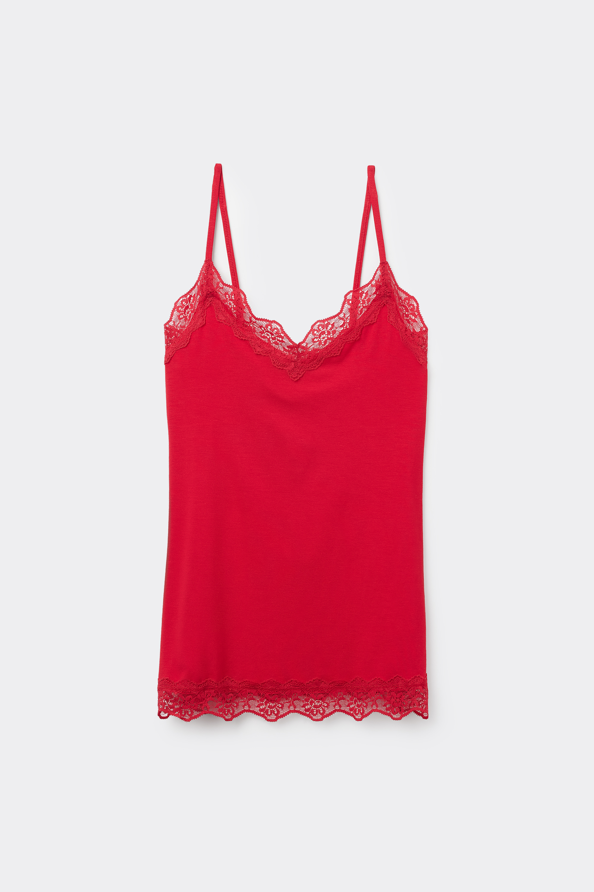 Viscose and Lace Camisole with Thin Shoulder Straps and V-Neck