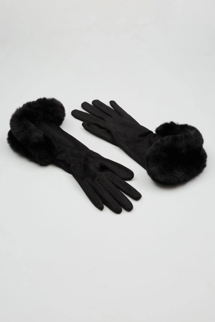 Faux fur trimmed gloves - BLACK
