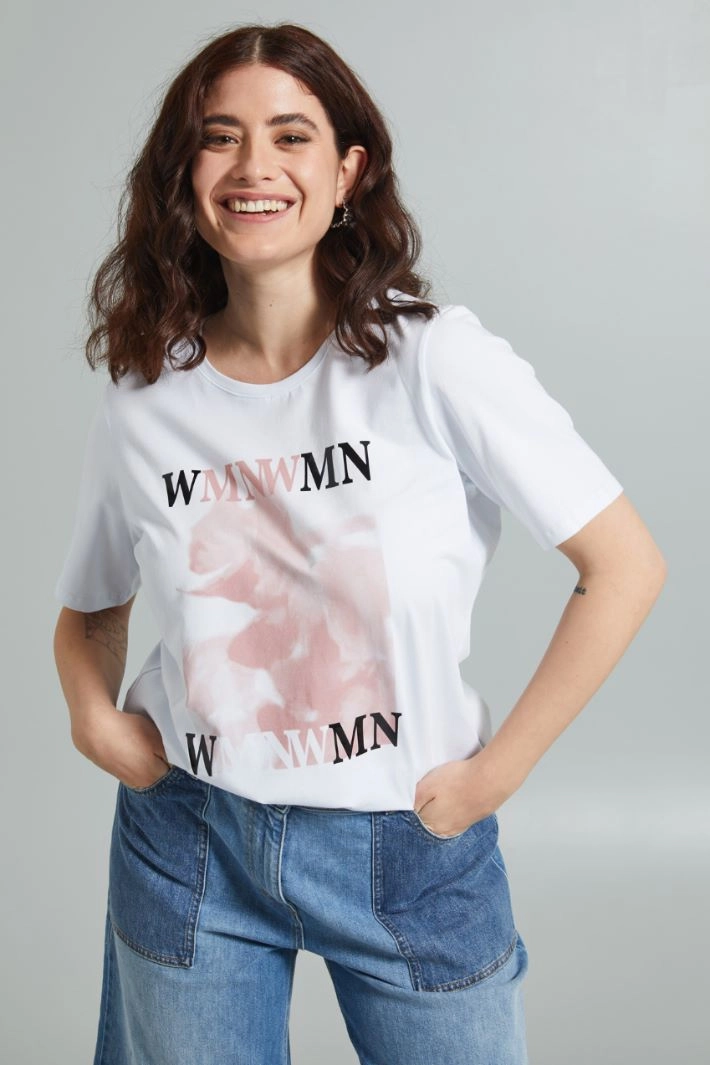 T-shirt with front print - WHITE PINK RED