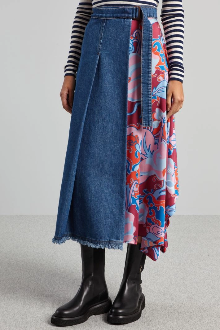 Skirt with twill panel - DENIM BLUE PINK