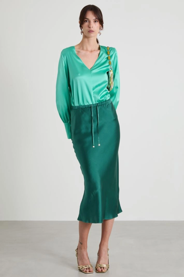Silk satin skirt - GREEN