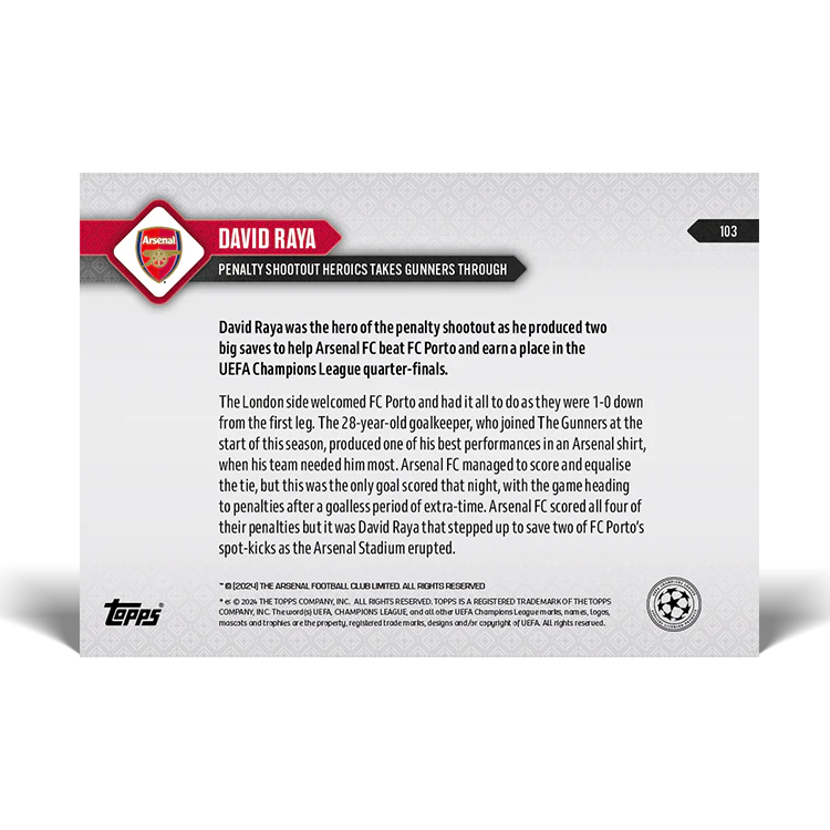 Topps UK - David Raya - Becomes hero by saving two penalties - UCL TOPPS NOW® Card #103