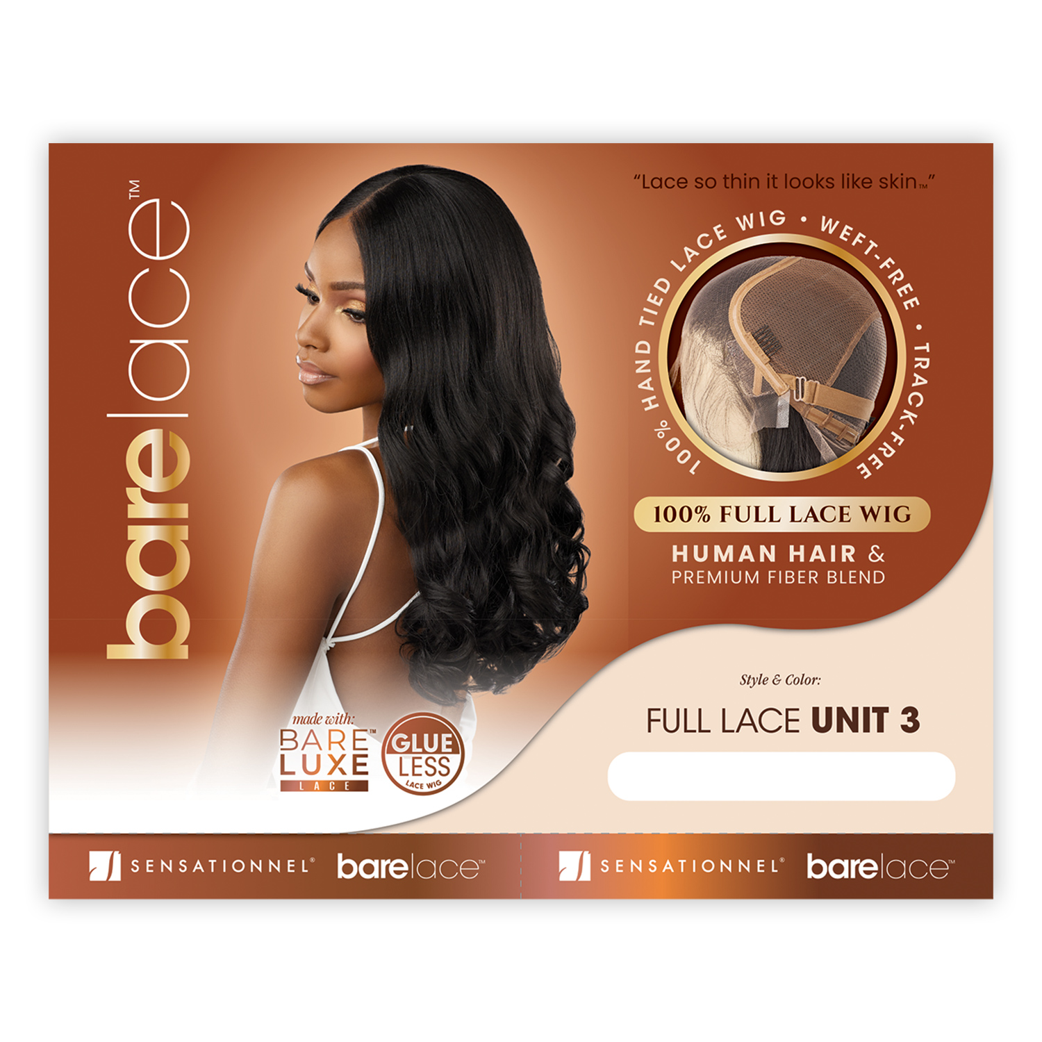 Sensationnel Human Hair Blend Lace Front Wig BareLace Glueless Full Lace Unit 3