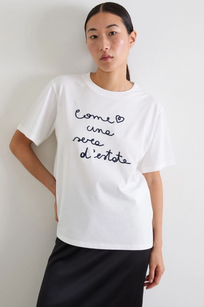 Embroidered T-shirt - WHITE BLUE