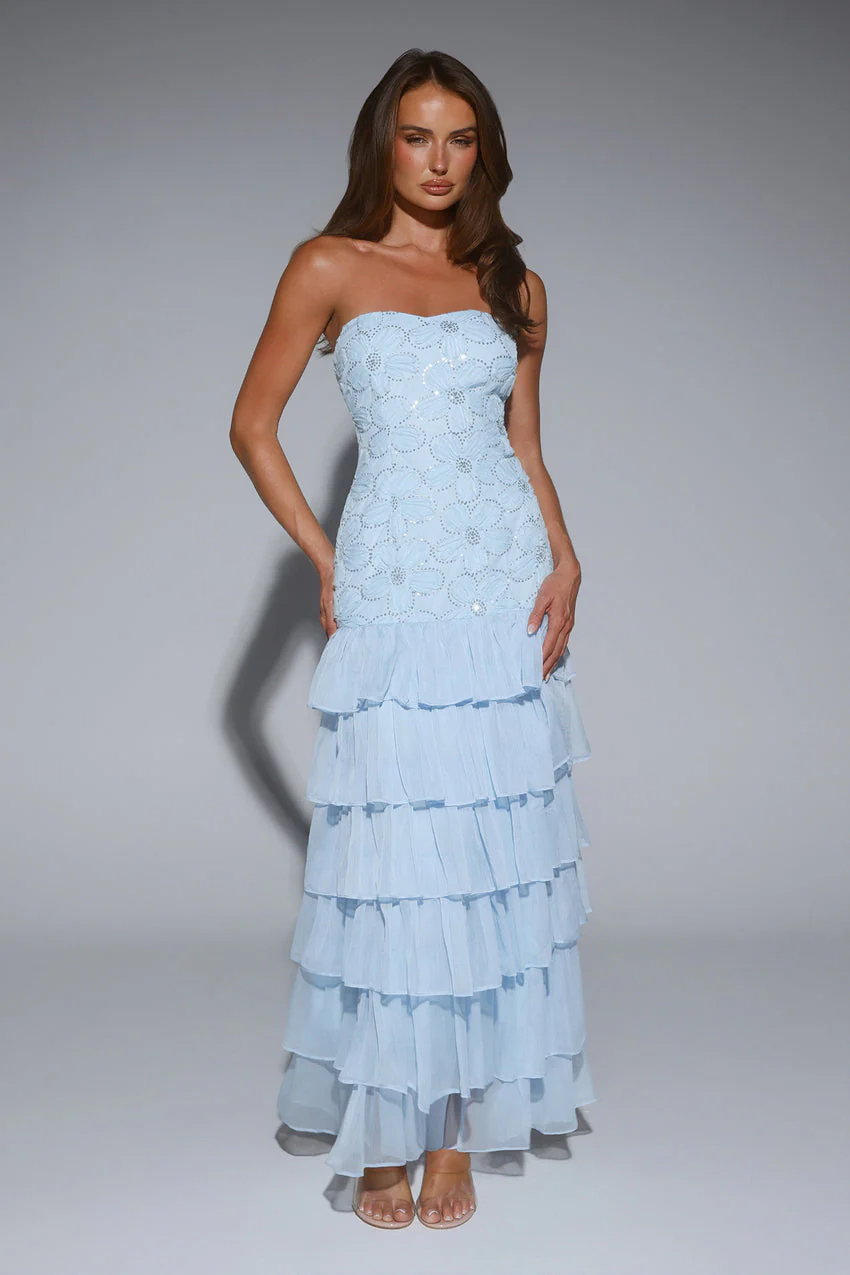 Dream State Strapless Maxi Dress Blue