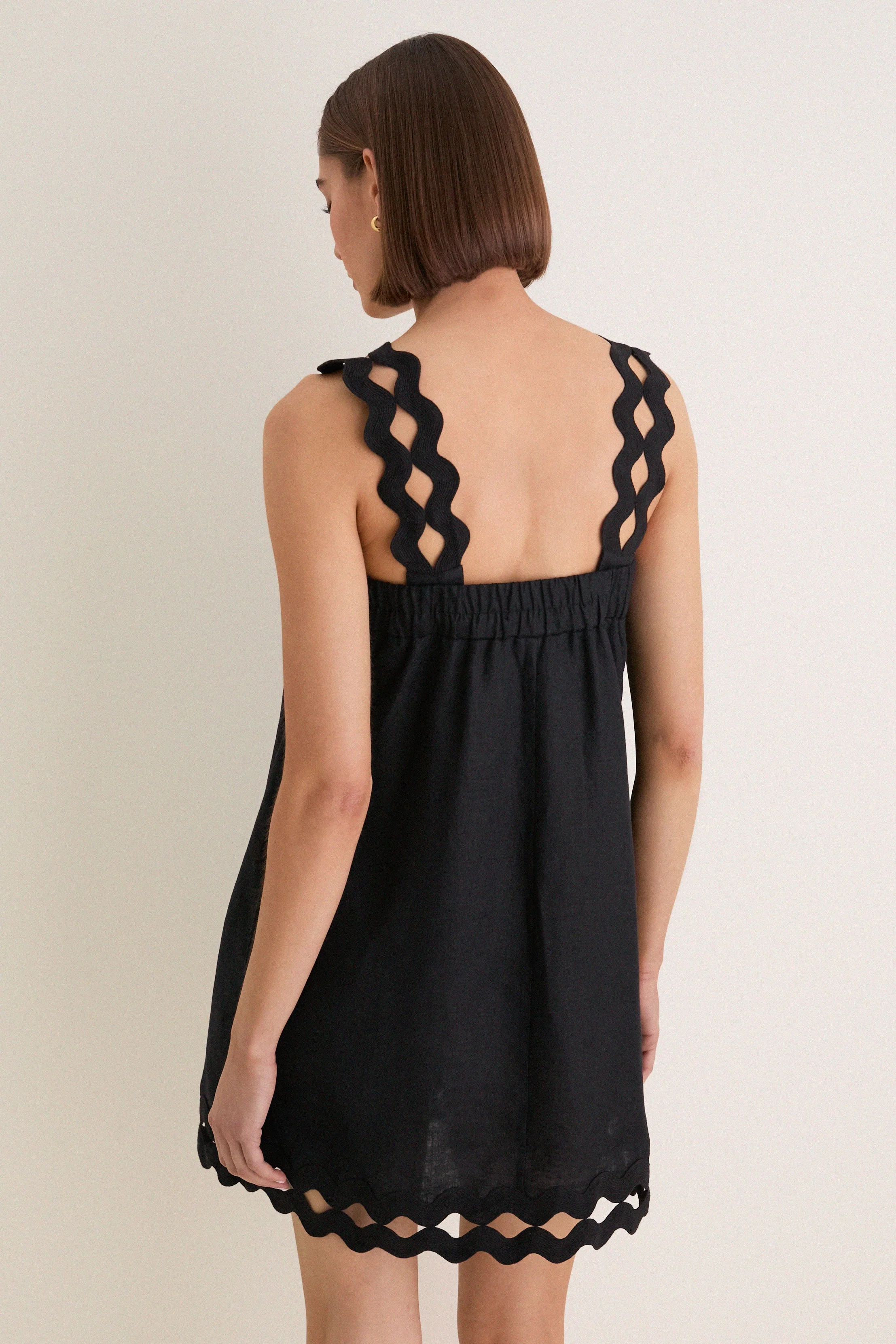 Black Ric Rac Linen Ellis Mini Dress