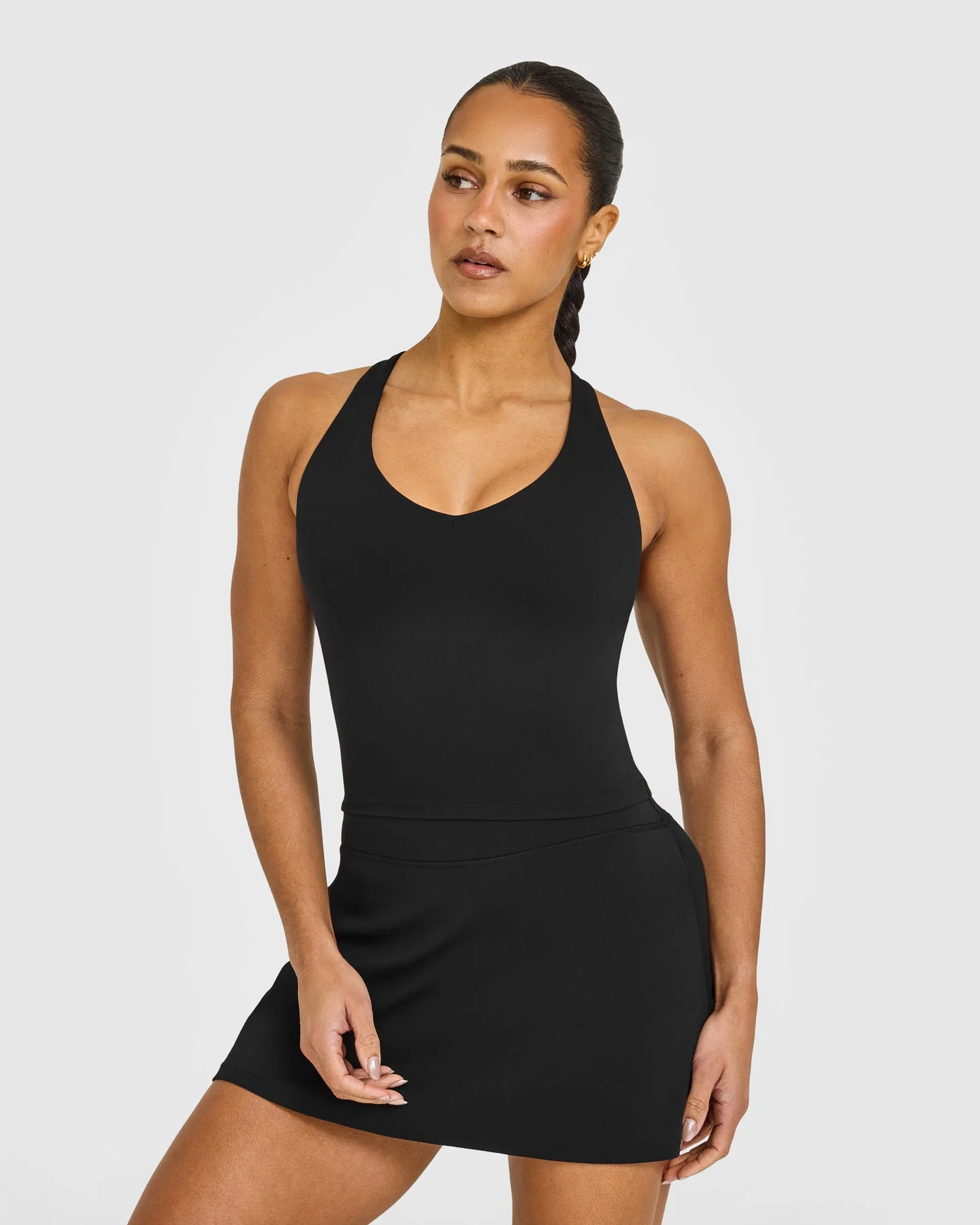 SoftMotion™ Racer Back Mid Vest with Built in Bra Shelf with White Logo | Black