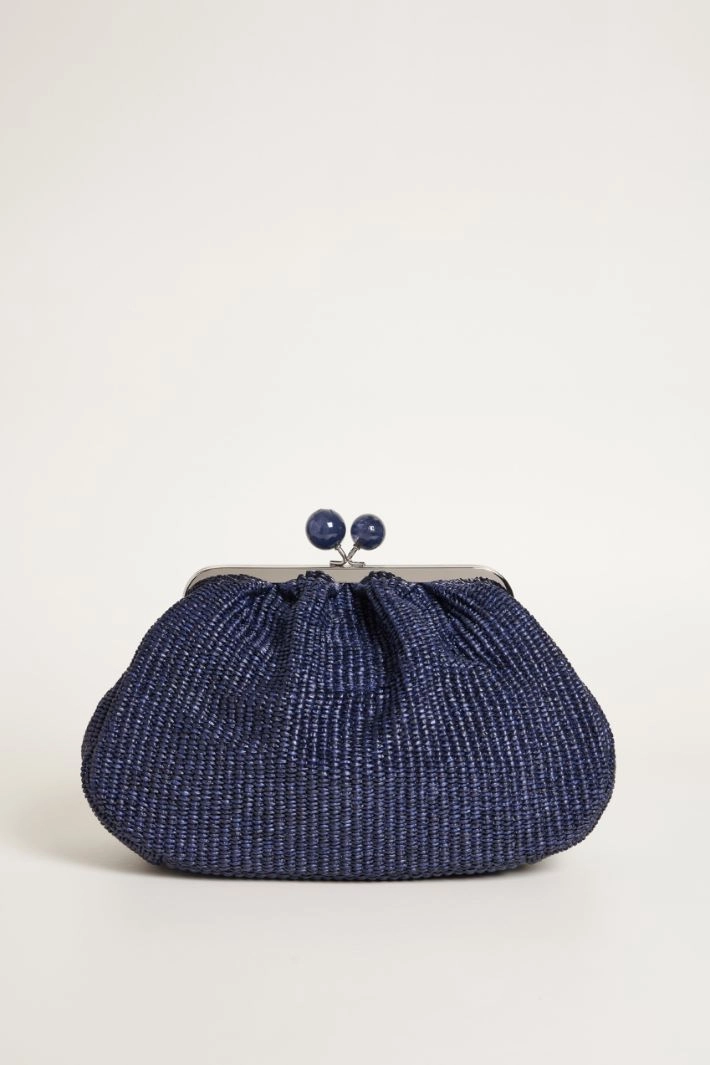 Raffia-effect fabric clutch bag - BLUE