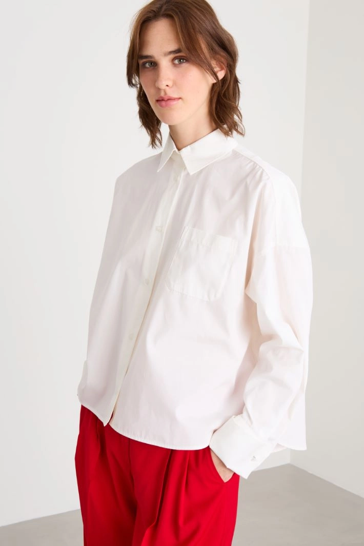 Boxy poplin shirt - WHITE