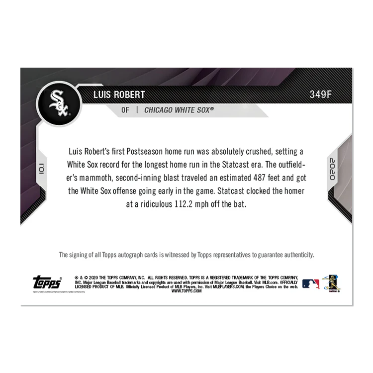 On-Card Auto # to 1 - Luis Robert - MLB TOPPS NOW® Card 349F