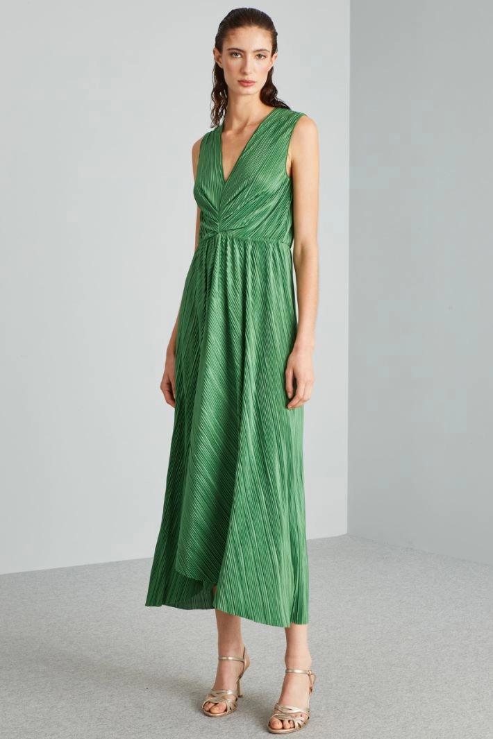 Long pleated jersey dress - GREEN