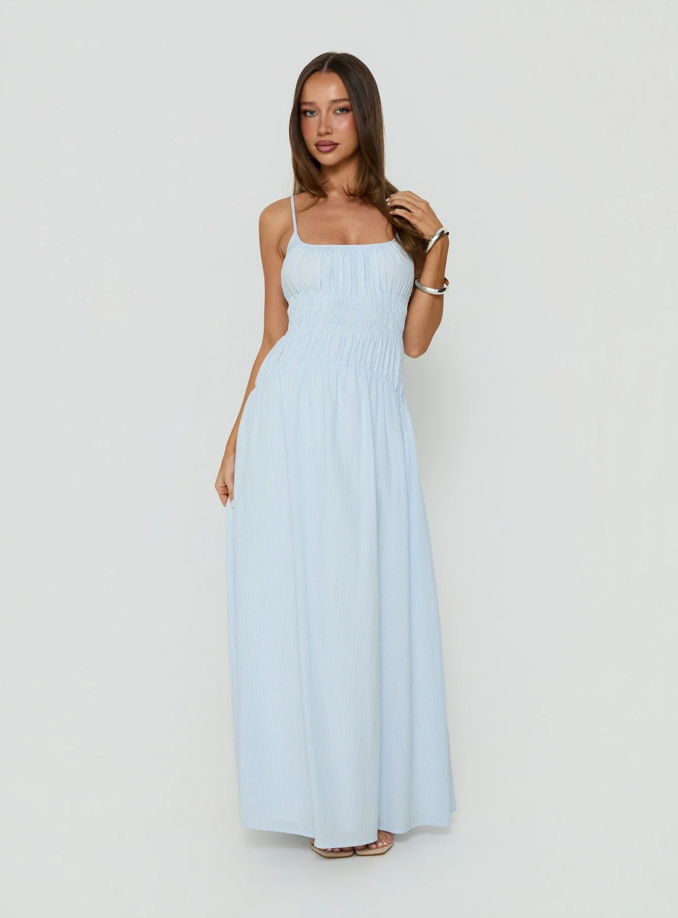 Magnolie Shirred Maxi Dress Blue Stripe