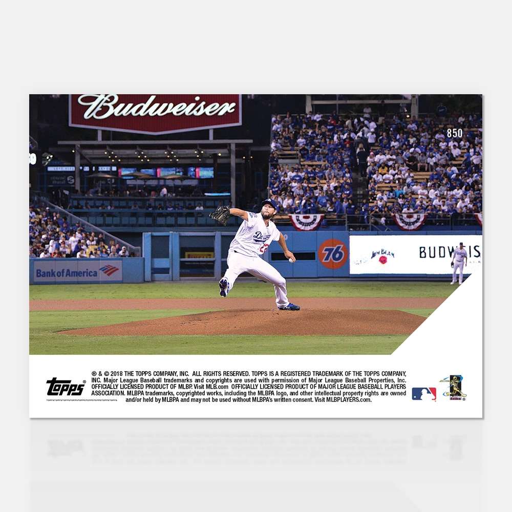 Clayton Kershaw - 10/05/2018 TOPPS NOW® Card 850 - Print Run: 447